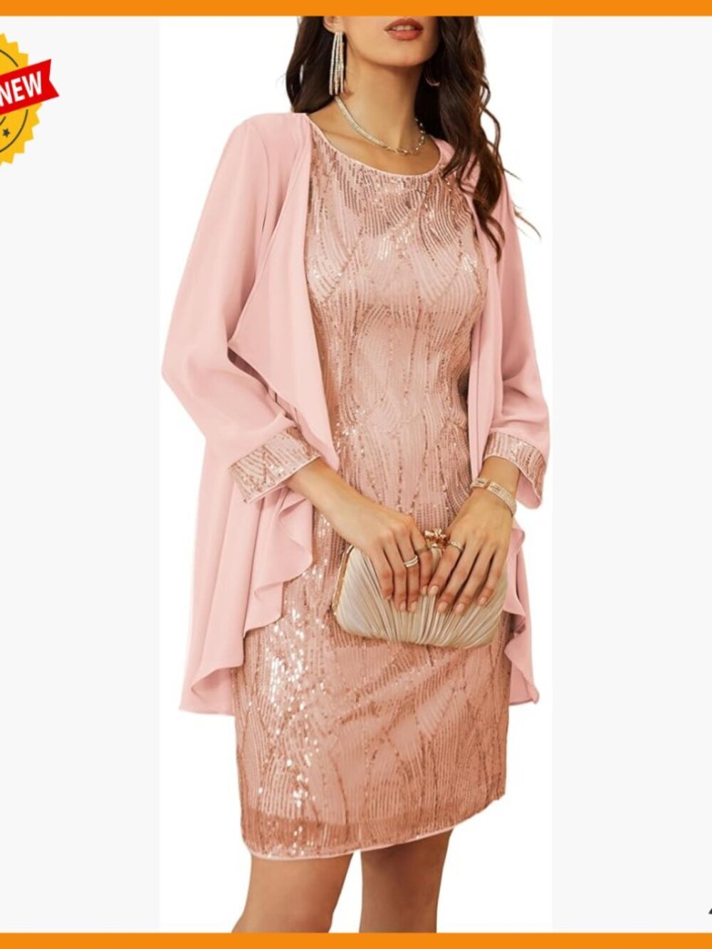 Sequin Two-Piece Formal Dress with Jacket, Knee Length, Polyester Blend